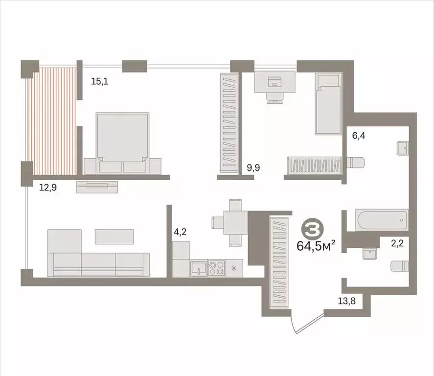 3-комнатная квартира: Новосибирск, улица Владимира Заровного, 26/2 ... - Фото 2