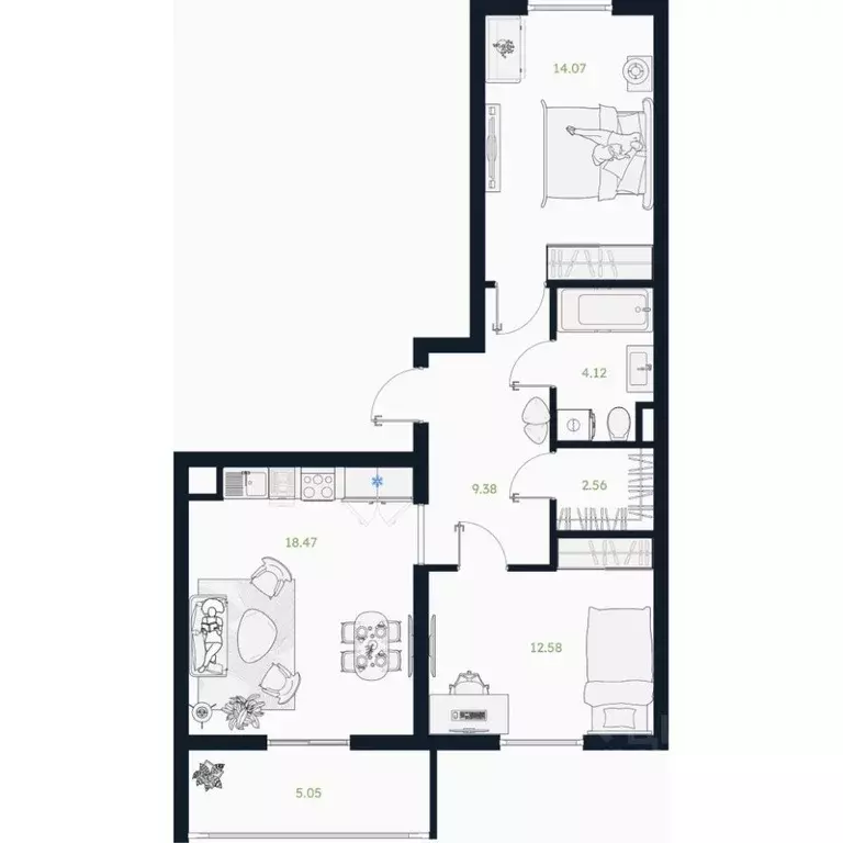 2-к кв. Тюменская область, Тюменский муниципальный округ, Винзили рп  ... - Фото 1