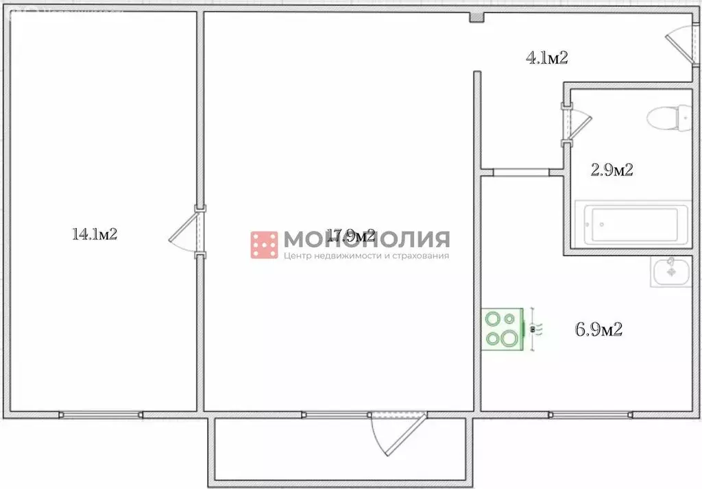 2-комнатная квартира: Белогорск, улица Кирова, 300 (45.9 м) - Фото 1