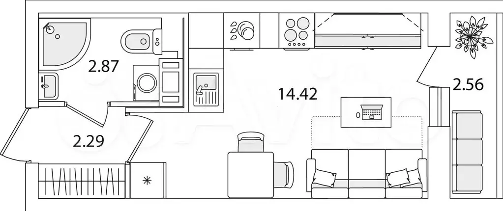 Квартира-студия, 20,9 м, 6/9 эт. - Фото 0