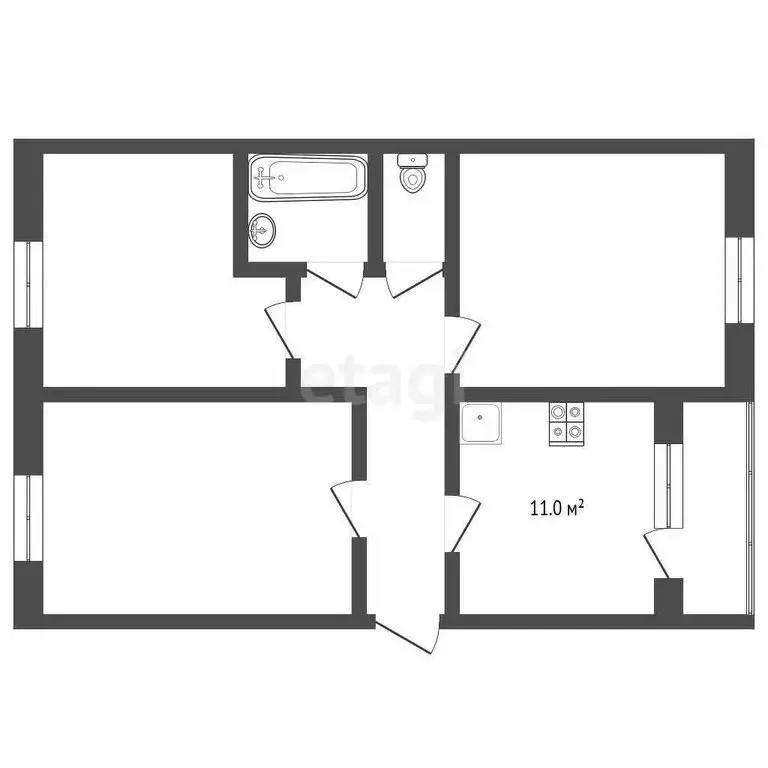 2-комнатная квартира: Придорожный, микрорайон Южный Город, квартал ... - Фото 1