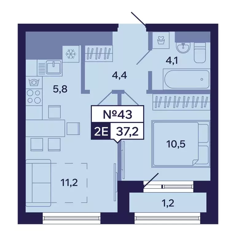 2-комнатная квартира: Якутск, Новопортовская улица, 1А/1 (37.2 м) - Фото 1
