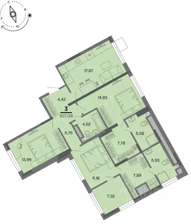3-к кв. Рязанская область, Рязань Метропарк тер., Метропарк жилой ... - Фото 1