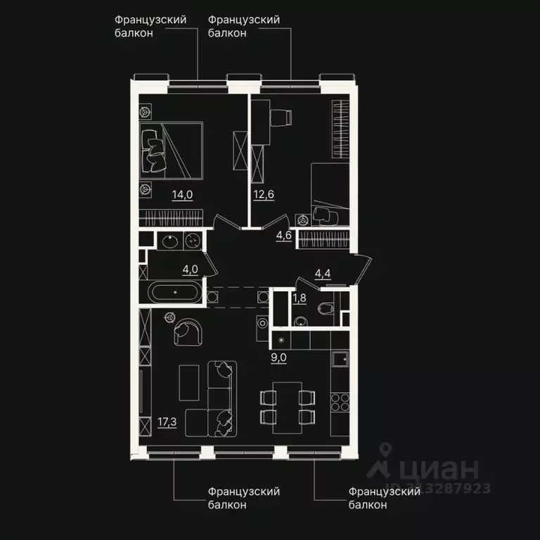 3-к кв. Тюменская область, Тюмень ул. Щербакова, 2к5 (67.44 м) - Фото 0