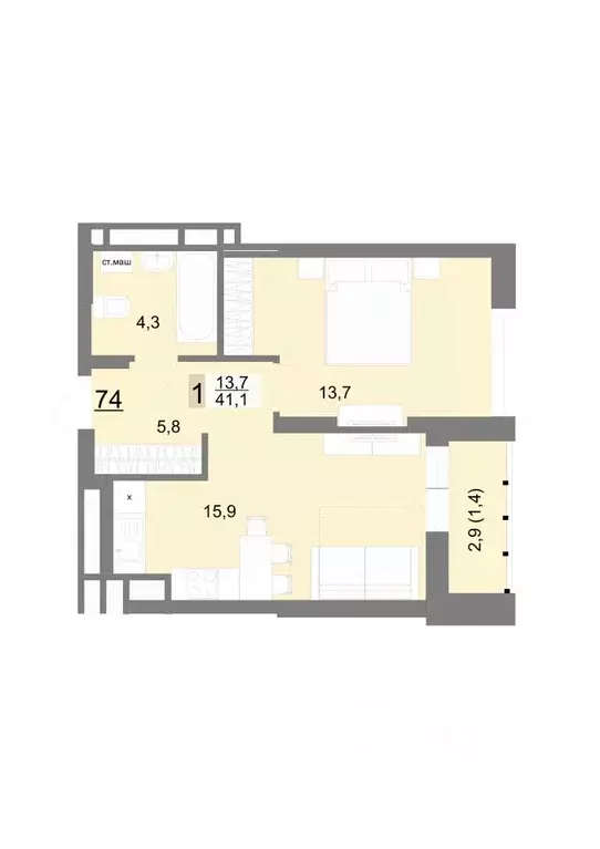 1-к кв. Свердловская область, Екатеринбург ул. Шаумяна, 83 (41.1 м) - Фото 0