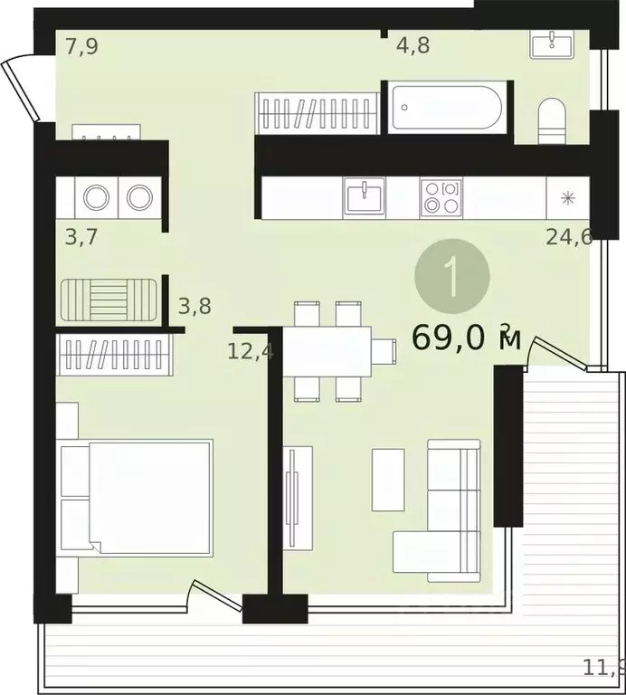 1-к кв. Новосибирская область, Новосибирск ул. Аэропорт, 88 (69.04 м) - Фото 0