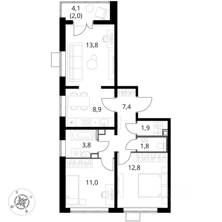 3-к кв. Московская область, Видное ул. Старо-Нагорная, 31 (63.6 м) - Фото 2