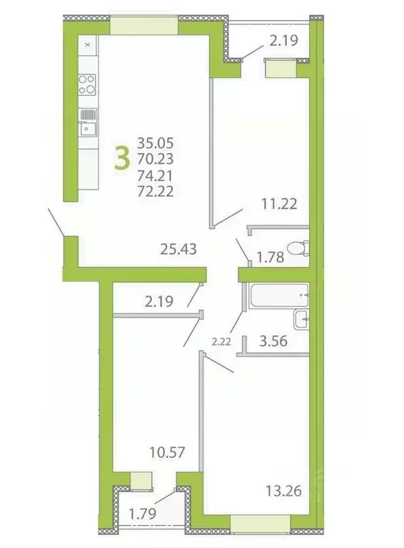 3-к кв. Воронежская область, Семилуки ул. Маяковского, 3 (69.4 м) - Фото 0