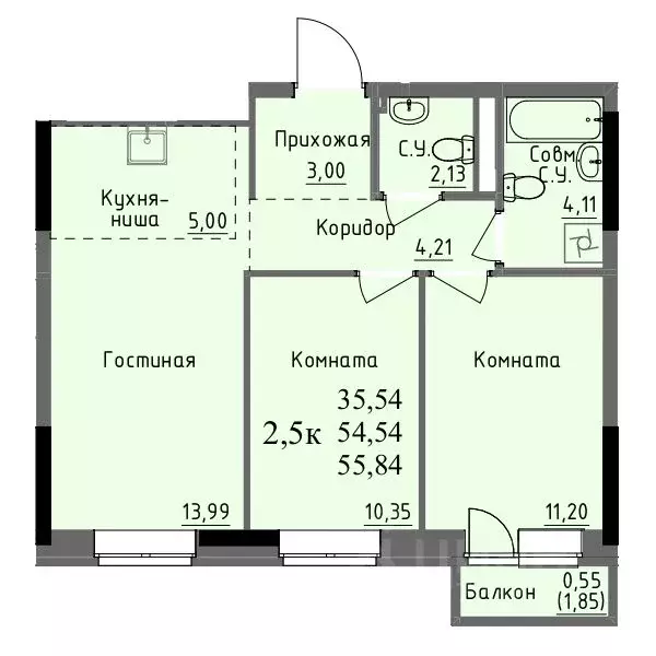 2-к кв. Удмуртия, Ижевск ул. Ключевой Поселок, 23литА (54.5 м) - Фото 0