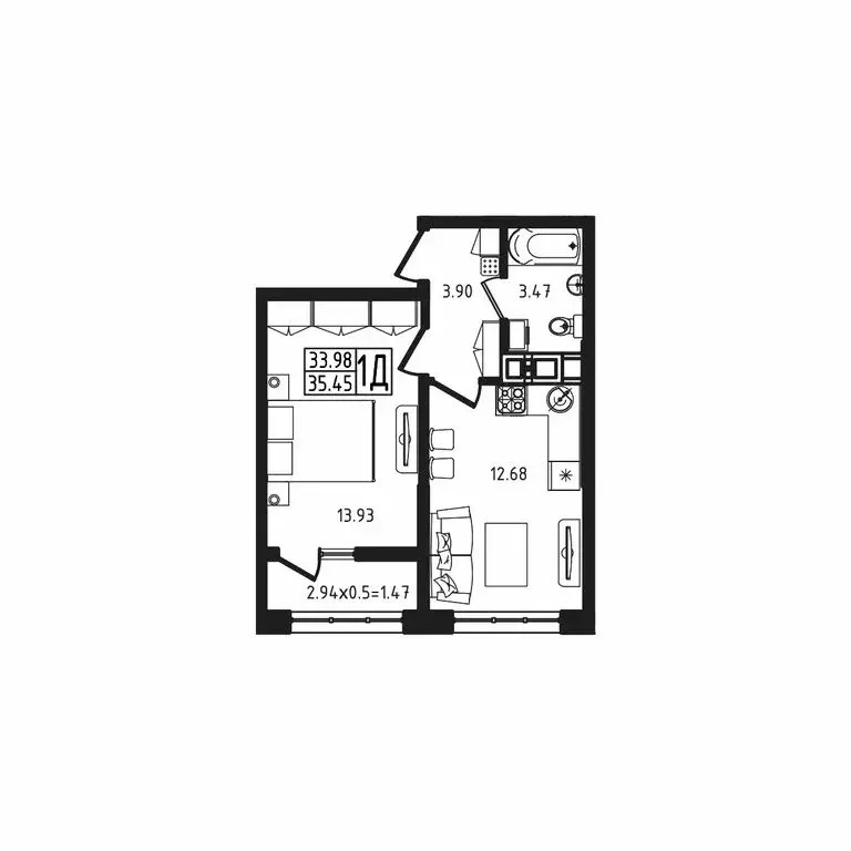 1-комнатная квартира: Республика Адыгея (Адыгея), Майкоп (35.45 м) - Фото 1