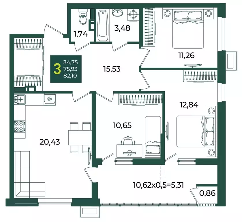 3-к кв. Краснодарский край, Краснодар Образцово мкр,  (82.1 м) - Фото 1