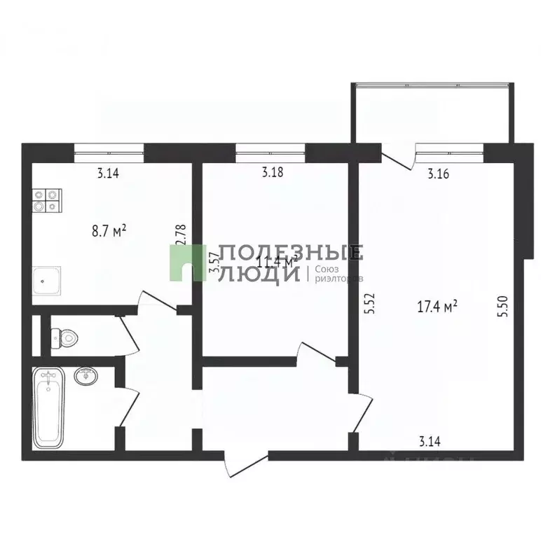 2-к кв. Белгородская область, Белгород ул. Есенина, 20а (52.1 м) - Фото 2