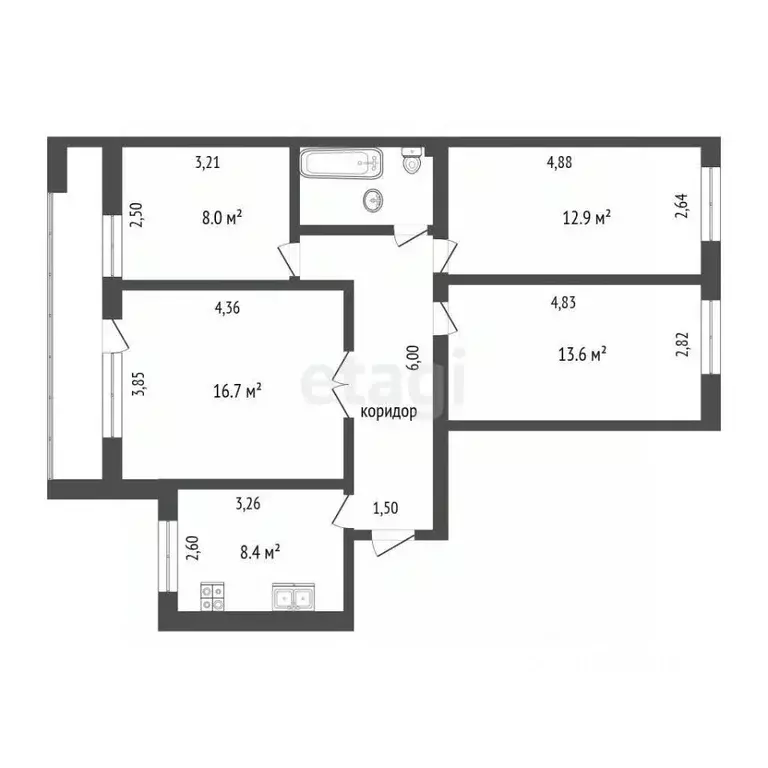 3-к кв. Тюменская область, Тюмень Ставропольская ул., 4 (74.4 м) - Фото 2