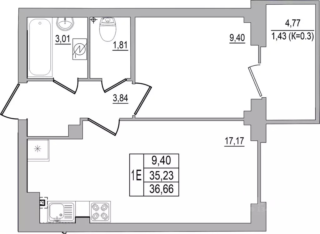 1-к кв. Псковская область, Псков ул. Юности, 32 (36.66 м) - Фото 0