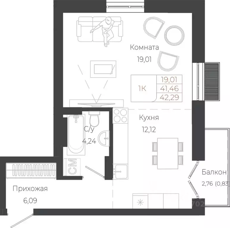 1-к кв. Алтай, Майминский район, с. Майма ул. Энергетиков (42.29 м) - Фото 1