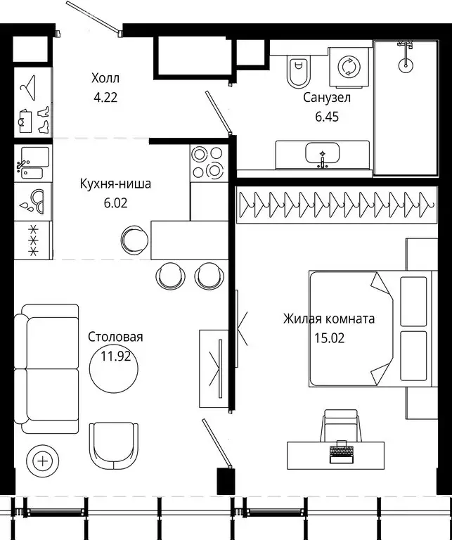 1-комнатная квартира: Москва, 4-я улица Марьиной Рощи, 10к7 (43.9 м) - Фото 2