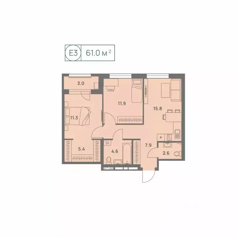 3-к кв. Пермский край, Пермь Трамвайная ул., 27 (61.0 м) - Фото 1