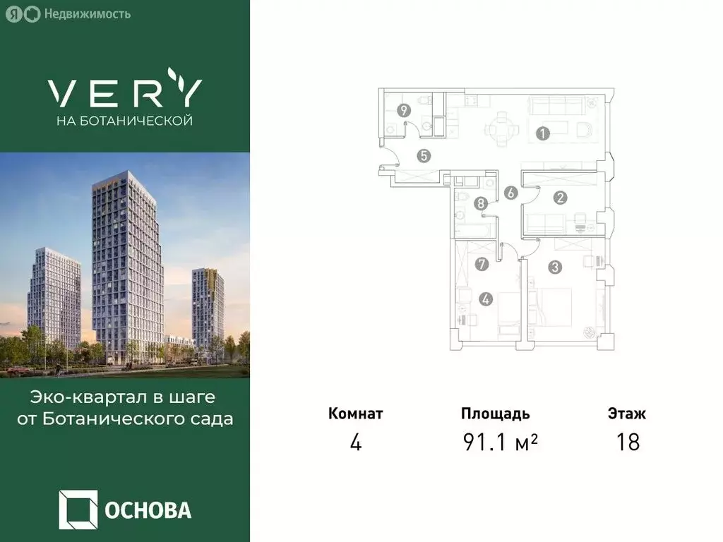 4-комнатная квартира: Москва, жилой комплекс Вери (91.1 м) - Фото 0