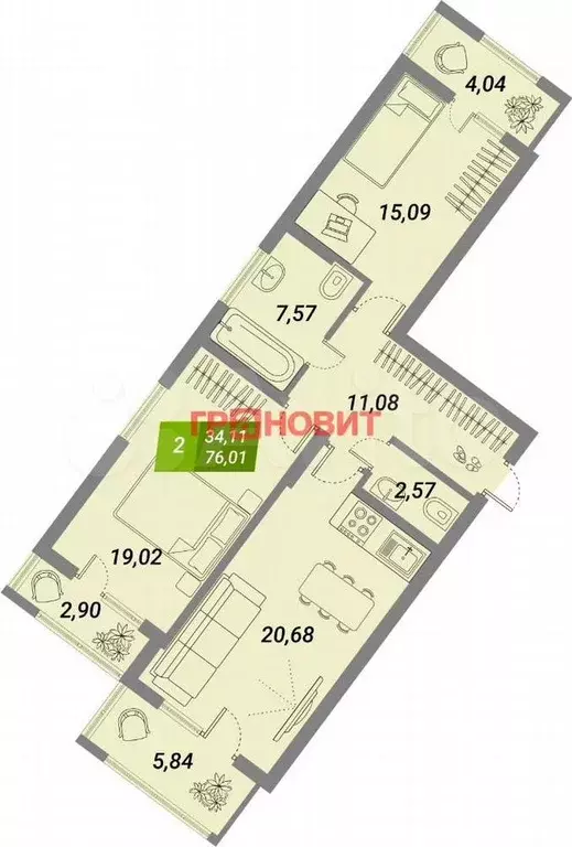 2-к. квартира, 76 м, 8/29 эт. - Фото 0