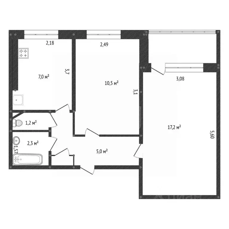 2-к кв. Башкортостан, Уфа ул. Ферина, 5/1 (45.5 м) - Фото 2