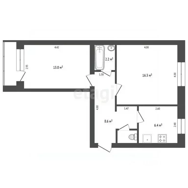 2-к кв. Московская область, Дубна ул. Сахарова, 11А (49.7 м) - Фото 2