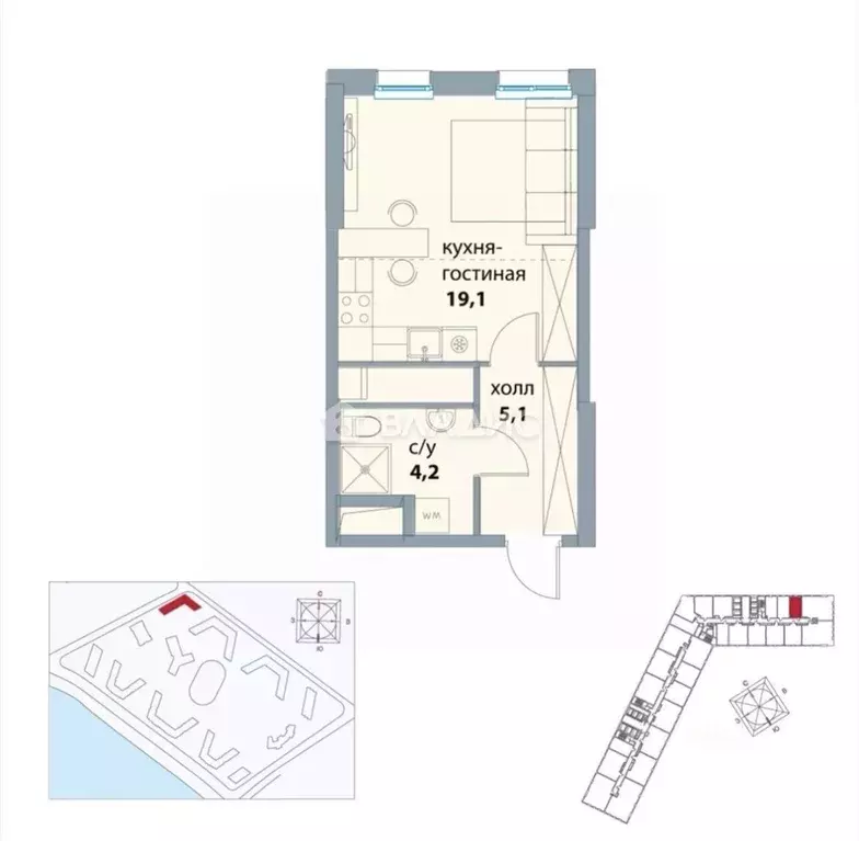 Студия Москва Шелепихинская наб., 34к5 (29.0 м) - Фото 2