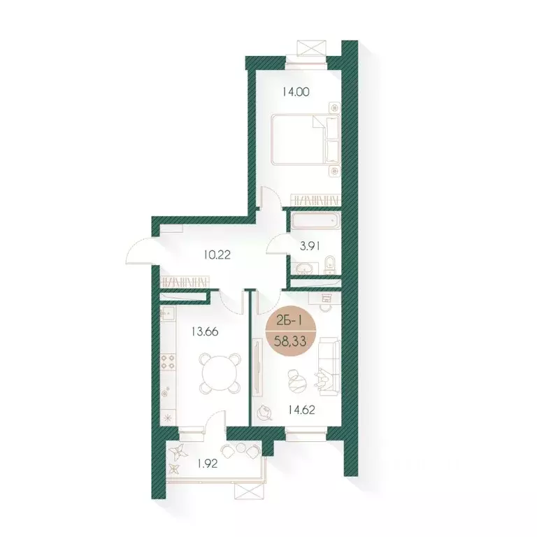 2-к кв. Татарстан, Казань ул. Родины, 20 (58.0 м) - Фото 1