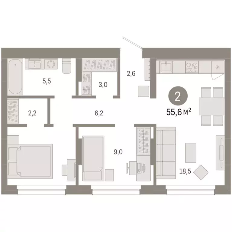 2-комнатная квартира: Новосибирск, квартал Лебедевский, 1/3 (55.6 м) - Фото 1