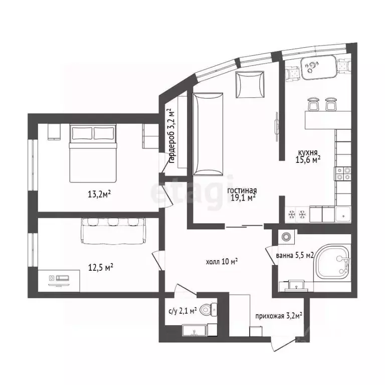 3-к кв. Белгородская область, Белгород ул. Есенина, 9к2 (85.2 м) - Фото 2