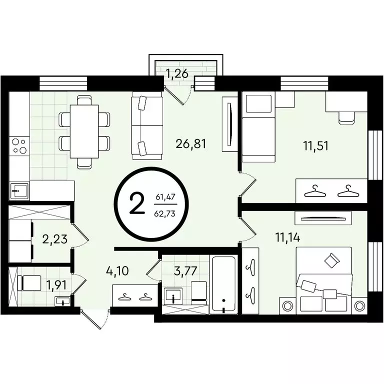 2-комнатная квартира: Тюмень, улица Александра Звягина, 3 (62.73 м) - Фото 0