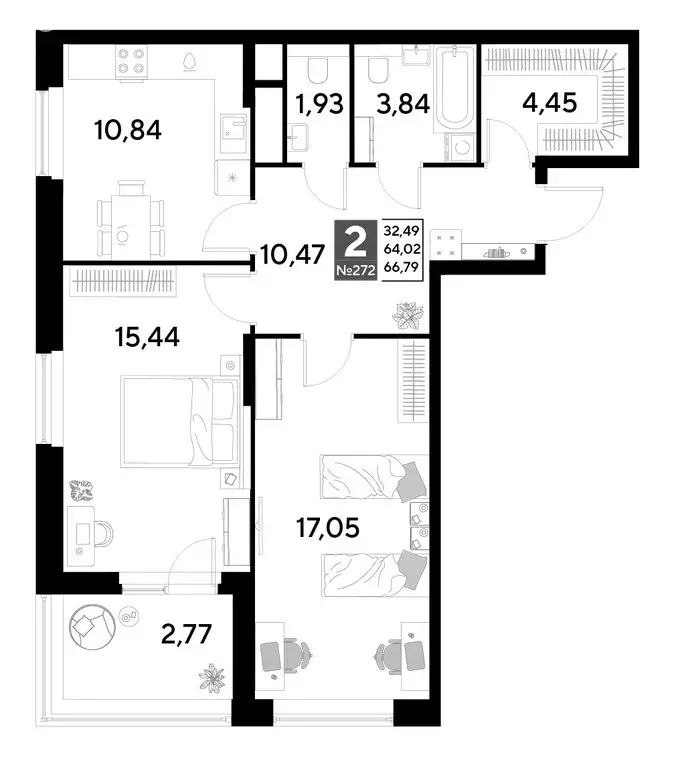 2-комнатная квартира: Реутов, 3-й микрорайон, ЖК Эво, к4 (66.79 м) - Фото 0