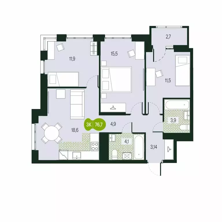 4-комнатная квартира: Чита, микрорайон Каштакский (76.7 м) - Фото 0