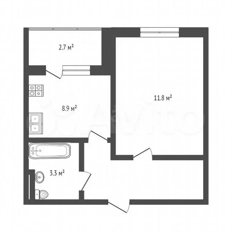 1-к. квартира, 29,8 м, 1/5 эт. - Фото 1