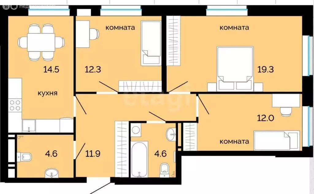 3-комнатная квартира: Пермь, улица Куйбышева, 135 (78.9 м) - Фото 1