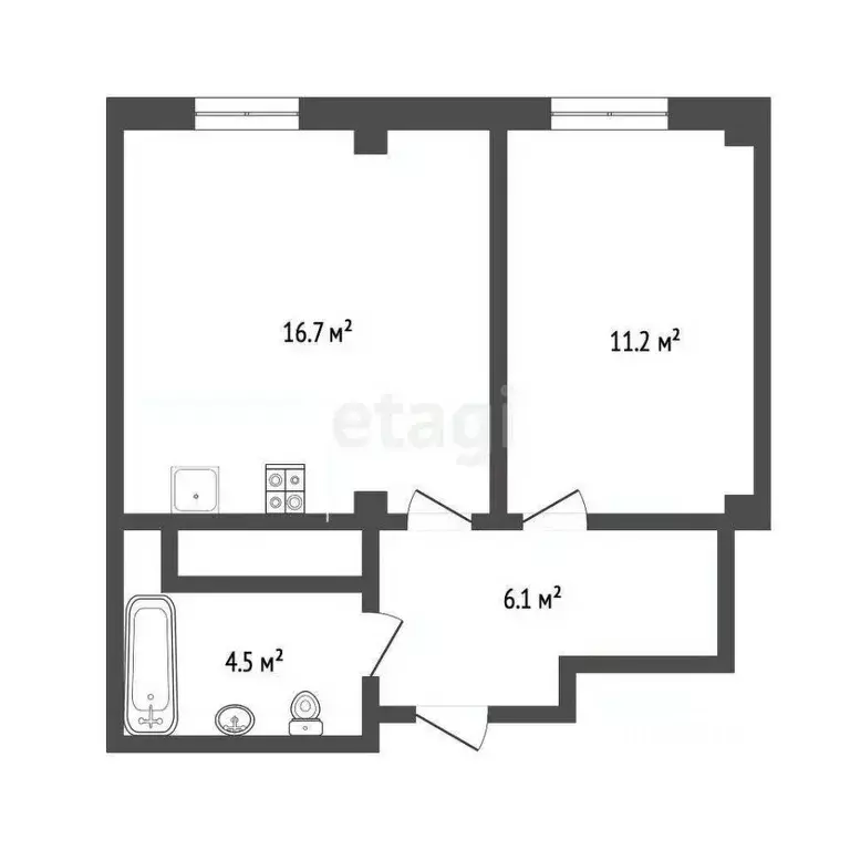 1-к кв. Тюменская область, Тюмень ул. Николая Никитина, 6 (38.6 м) - Фото 2