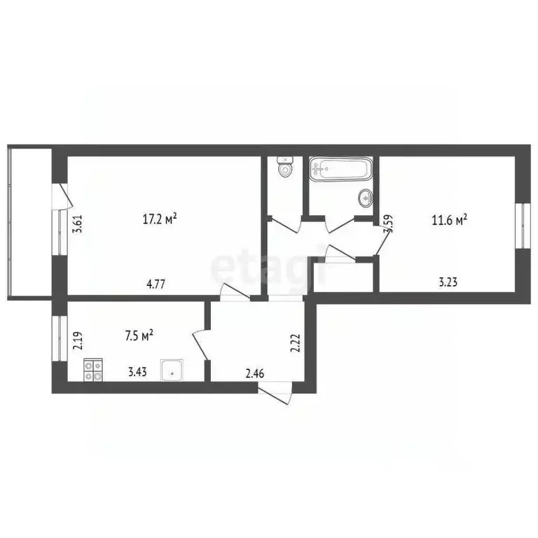 2-к кв. Белгородская область, Белгородский район, Северный городское ... - Фото 1