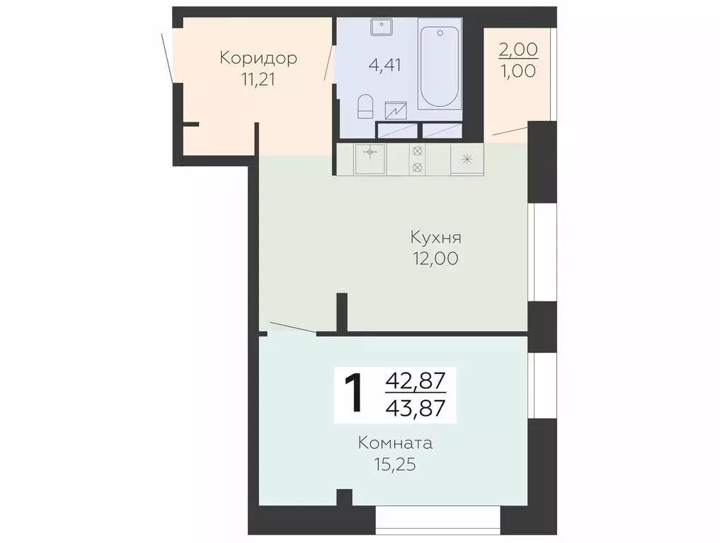 1-комнатная квартира: Воронеж, Электросигнальная улица, 9Ак1 (43.87 м) - Фото 1