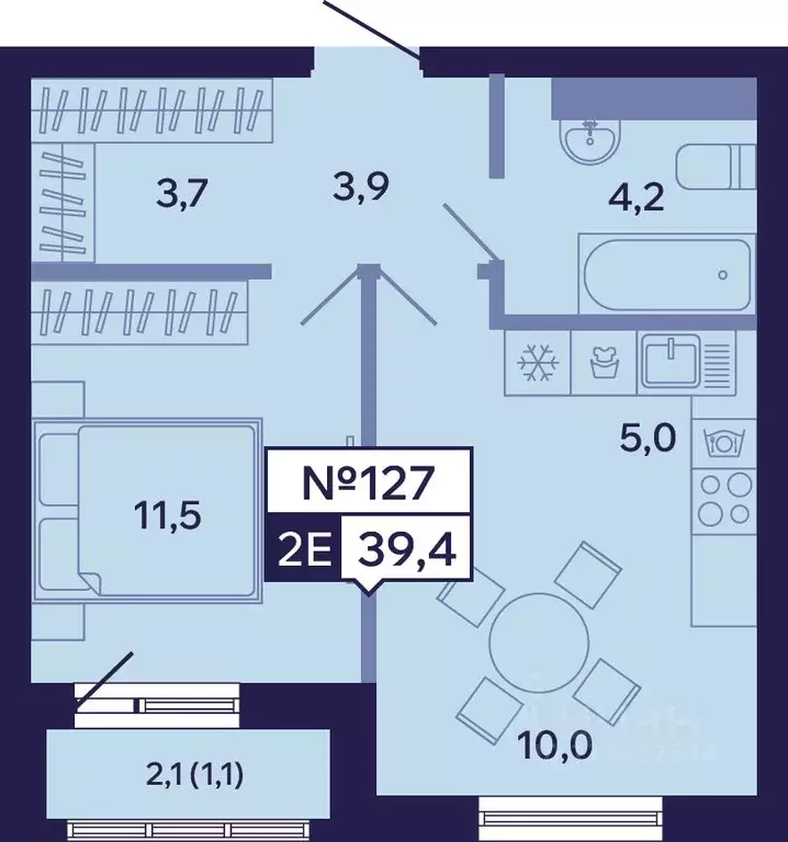 2-к кв. Саха (Якутия), Якутск ул. Новопортовская, 1Д (39.4 м) - Фото 1