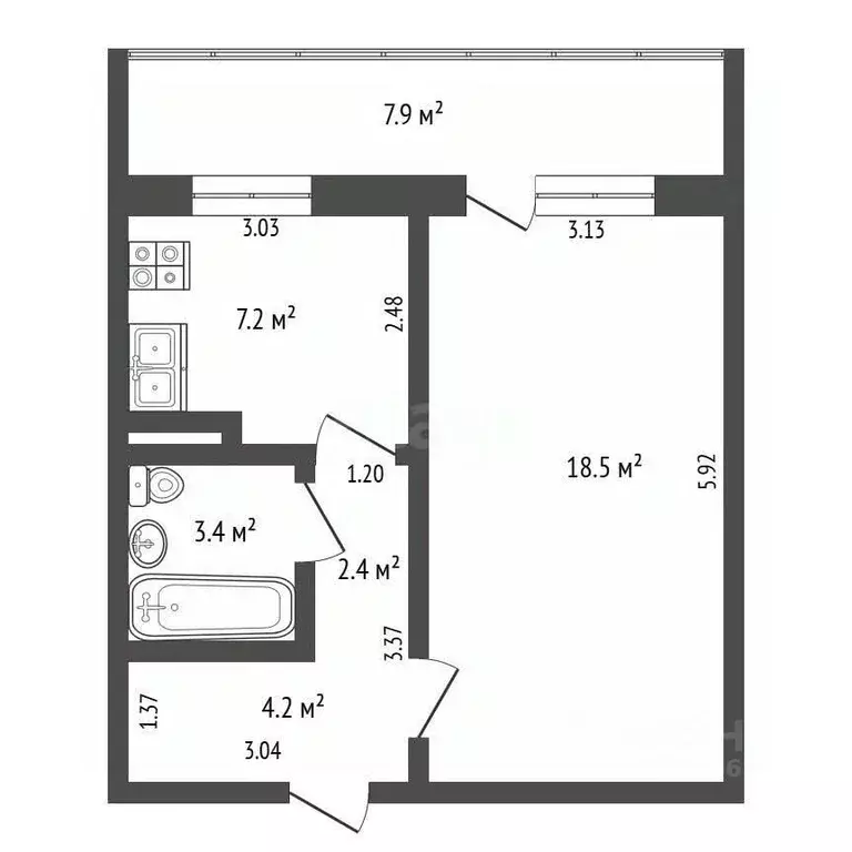 1-к кв. Томская область, Томск ул. Энтузиастов, 37 (39.65 м) - Фото 1