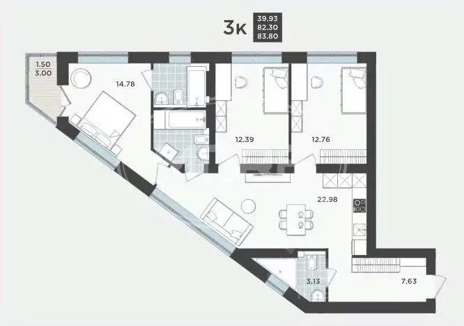 3-к кв. Калининградская область, Калининград Арсенальная ул., 31к3 ... - Фото 1