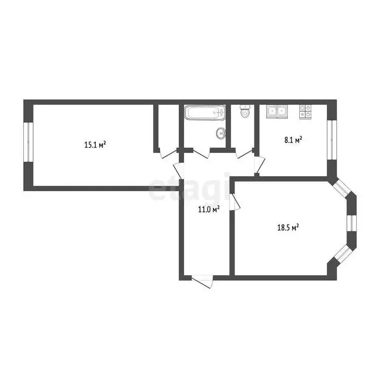 2-комнатная квартира: Новый Уренгой, улица 26-го съезда КПСС, 8А (58.4 ... - Фото 1