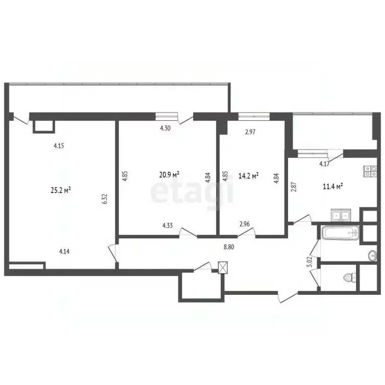 3-к кв. Белгородская область, Белгород ул. Конева, 17 (97.6 м) - Фото 1