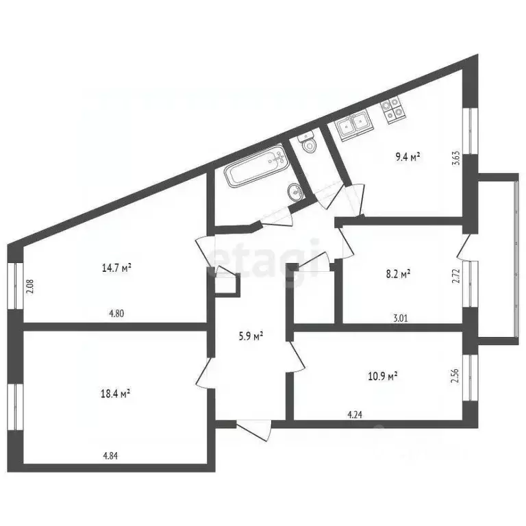 4-к кв. Вологодская область, Вологда Воркутинская ул., 3 (77.7 м) - Фото 1