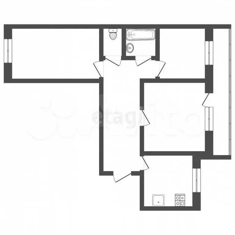 3-к. квартира, 61,3 м, 7/9 эт. - Фото 0