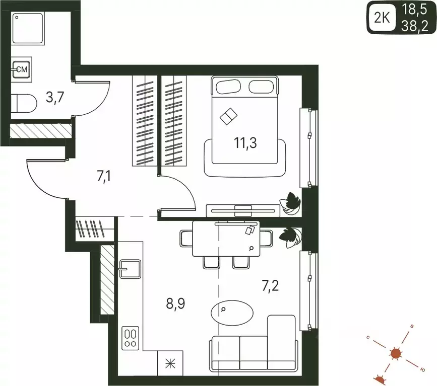 Студия Пермский край, Пермь ул. Серебристая, 1 (38.2 м) - Фото 1