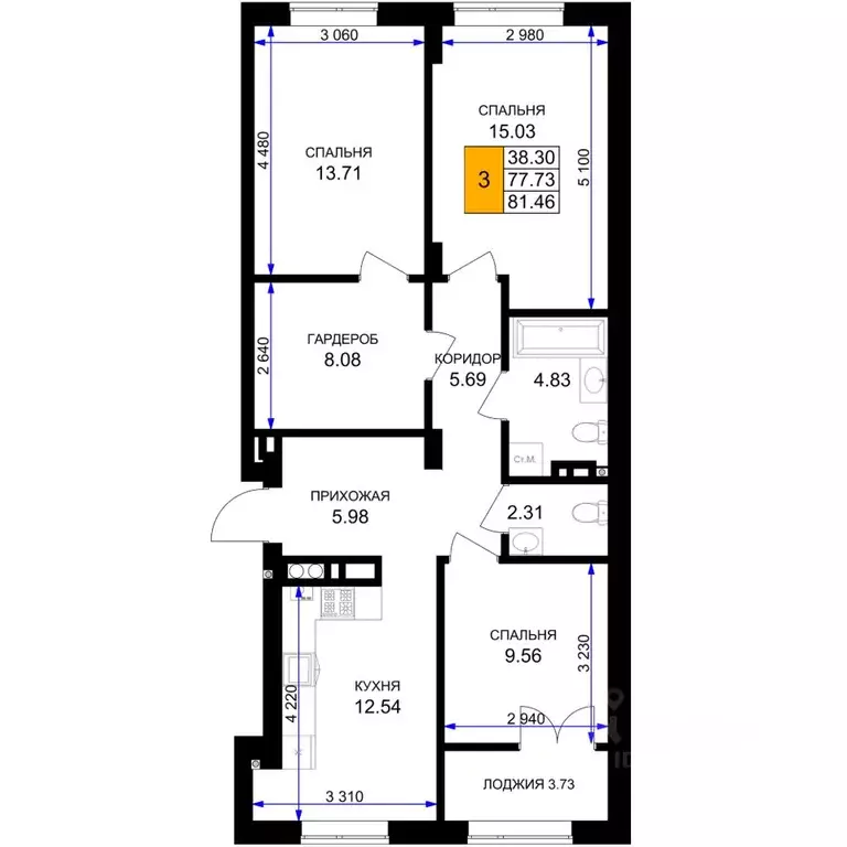 3-к кв. Калининградская область, Гурьевск Включи жилой комплекс (81.46 ... - Фото 1