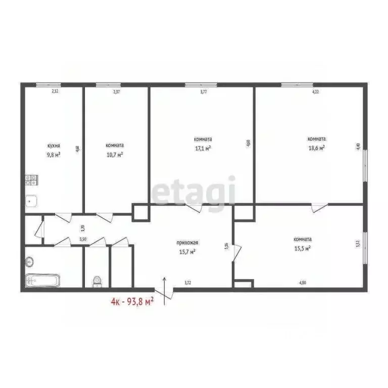 4-к кв. Свердловская область, Екатеринбург ул. 8 Марта, 99 (93.8 м) - Фото 2