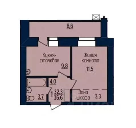 1-к кв. Амурская область, Благовещенск Северная ул., 103 (36.6 м) - Фото 1