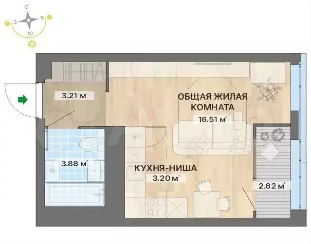 Квартира-студия, 29,4 м, 25/29 эт. - Фото 0