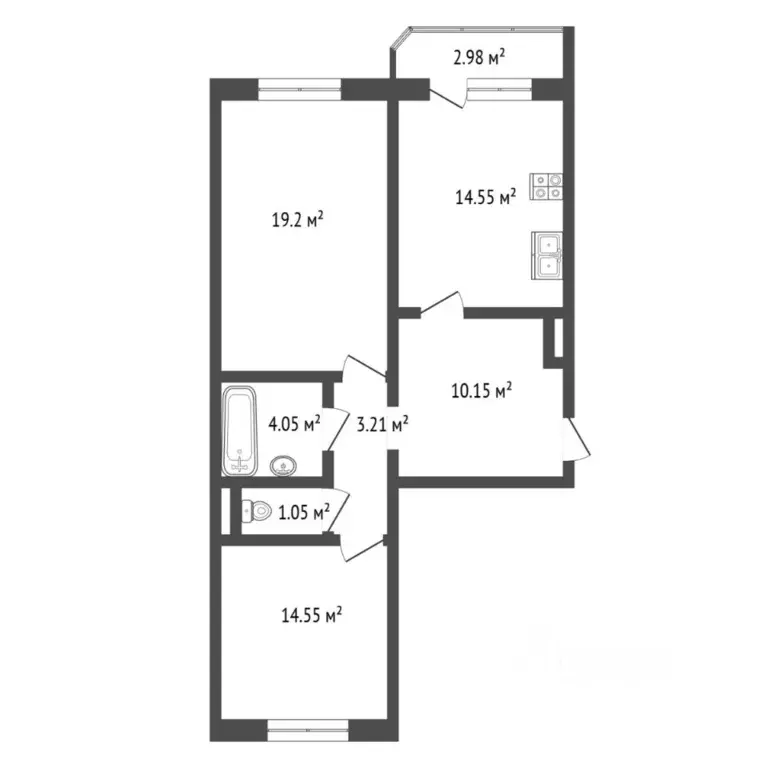 2-к кв. Тюменская область, Тюменский муниципальный округ, д. Патрушева ... - Фото 1